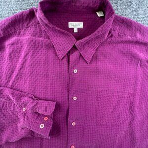 Ted Baker London Mens Long Sleeve Button Up Shirt Size 4 Purple Check Polynosic